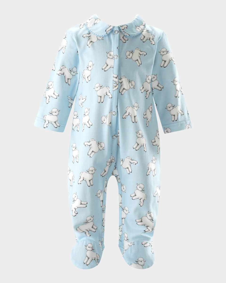 Boy's Lamb-Print Footie, Size Newborn-